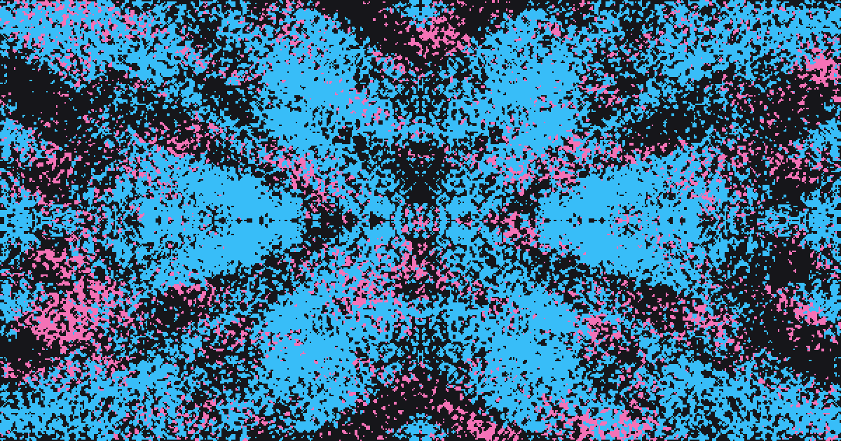 Ripple: rings of denser cells spread from several points across the composition, thinning as they grow and crossing where they meet.